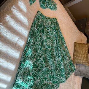 Green Leaf Print Skirt